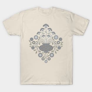 DREAMY DAMASK Cottagecore Floral Botanical Damask with Vase Yellow Gray White - UnBlink Studio by Jackie Tahara T-Shirt